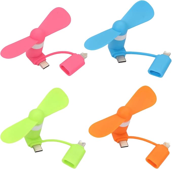 Mini 2-in-1 Cell Phone Fan for iPhone and Android Cellphones with Type C/USB C Port (4 Pack), product image