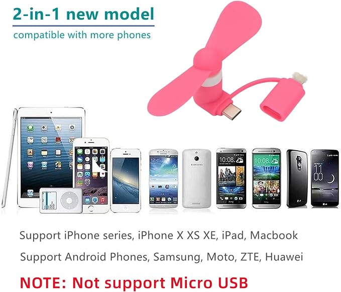 Mini 2-in-1 Cell Phone Fan for iPhone and Android Cellphones with Type C/USB C Port (4 Pack), alternate product view 2