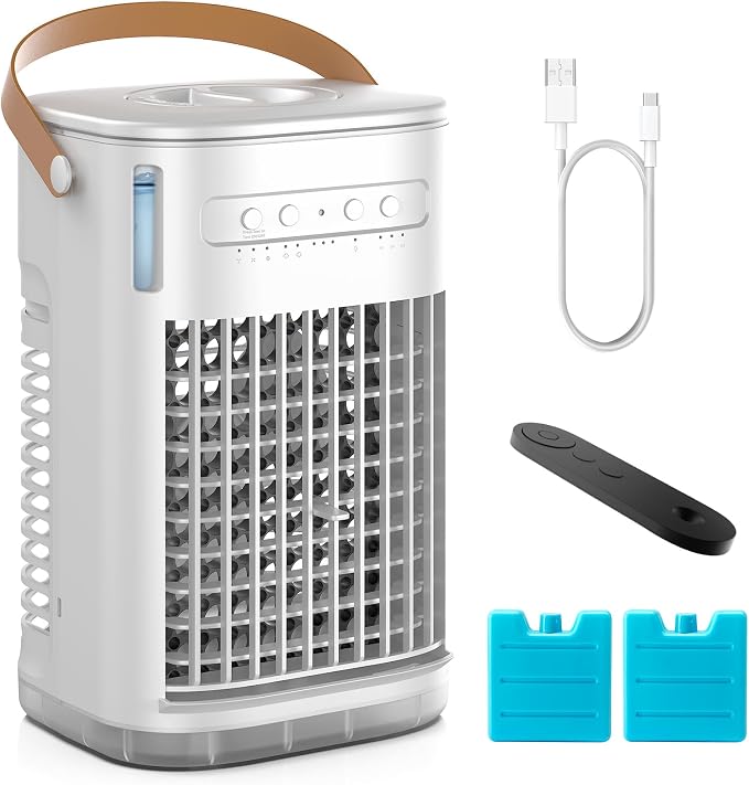 Mini Air Conditioner For USB Charging, Portable Evaporative Air Cooler w/Remote, Water Tank & 2 Ice Packs & 2 Sprays, 7H