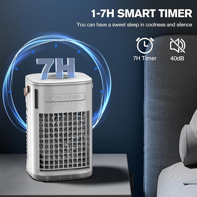 Mini Air Conditioner For USB Charging, Portable Evaporative Air Cooler w/Remote, Water Tank & 2 Ice Packs & 2 Sprays, 7H