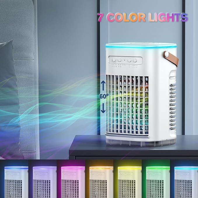 Mini Air Conditioner For USB Charging, Portable Evaporative Air Cooler w/Remote, Water Tank & 2 Ice Packs & 2 Sprays, 7H