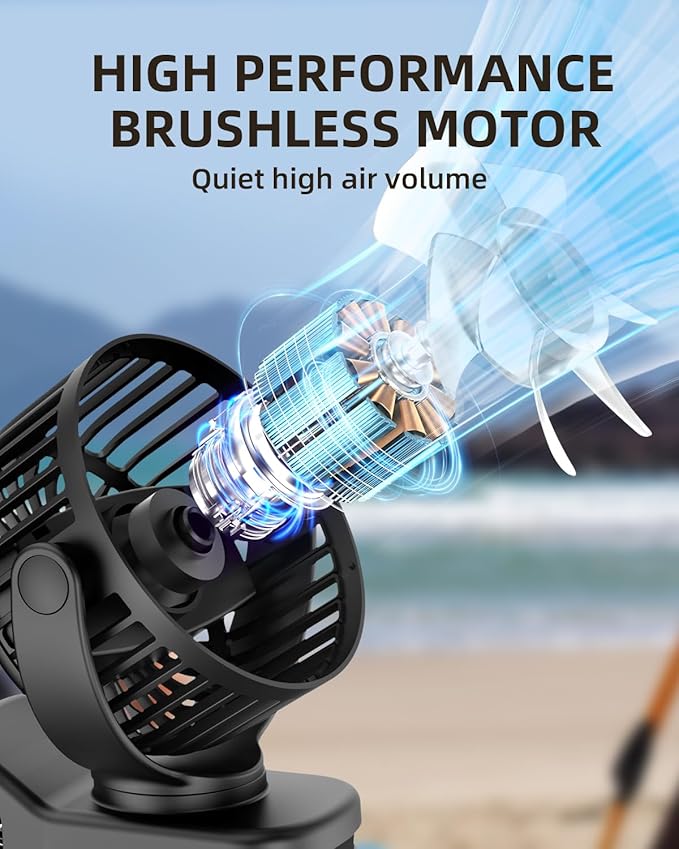Mini Clip on Fan, Battery Operated Desk Fan, Digital display,3 Speeds Adjustable, Bidirectional 360 ° Adjustable, Super