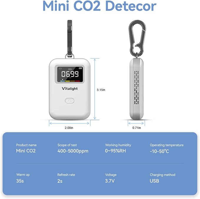 Mini CO2 Detector, Air Quality Monitor, Stylish and Lightweight CO2 Monitor for Travel Home Indoor,You Can Use Anywhere