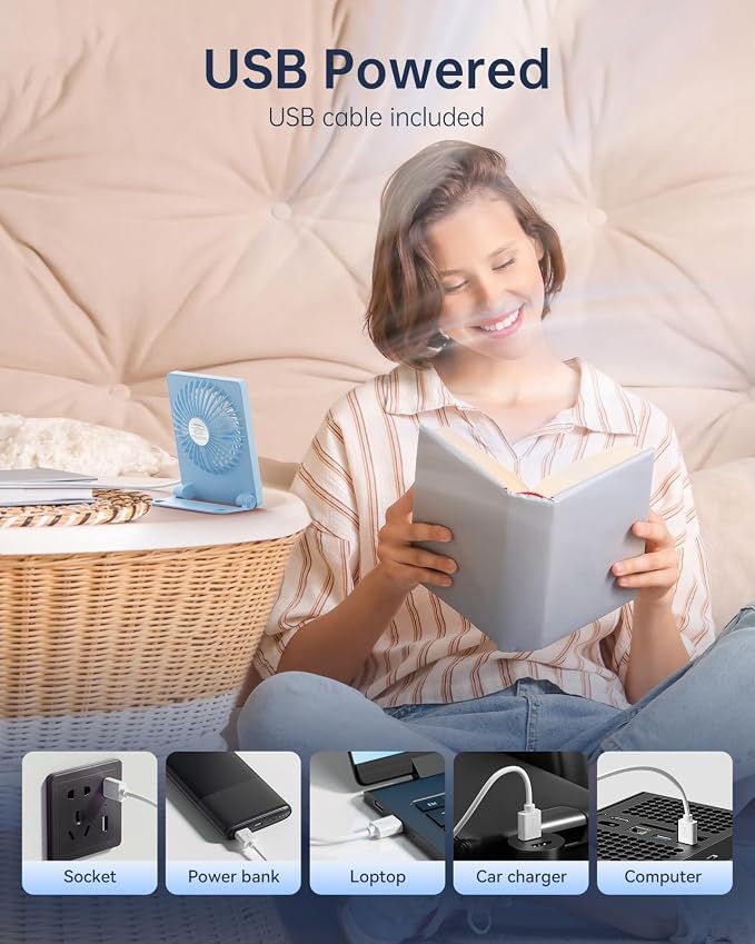 Mini Desk Fan USB Powered Portable Fan Small Personal Fan 3 Speeds Strong Airflow Table Fan for Travel Home Office Bedroom