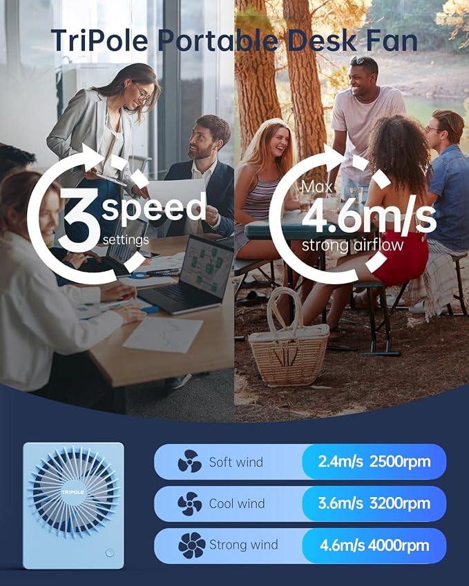 Mini Desk Fan USB Powered Portable Fan Small Personal Fan 3 Speeds Strong Airflow Table Fan for Travel Home Office Bedroom