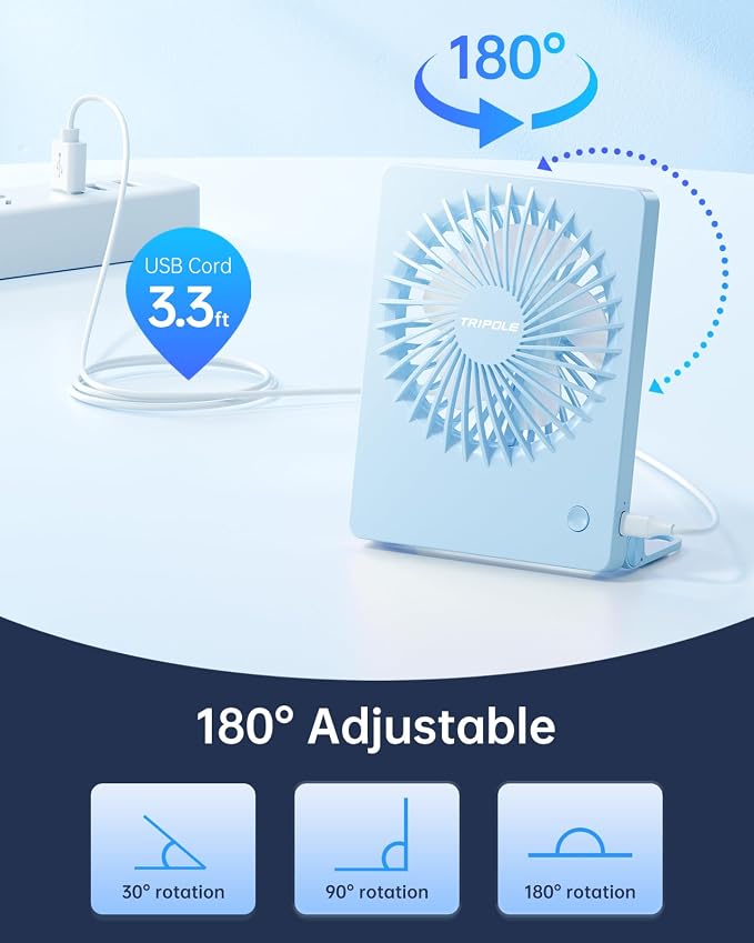 Mini Desk Fan USB Powered Portable Fan Small Personal Fan 3 Speeds Strong Airflow Table Fan for Travel Home Office Bedroom