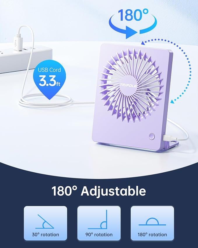 Mini Desk Fan USB Powered Portable Fan Small Personal Fan 3 Speeds Strong Airflow Table Fan for Travel Home Office Bedroom