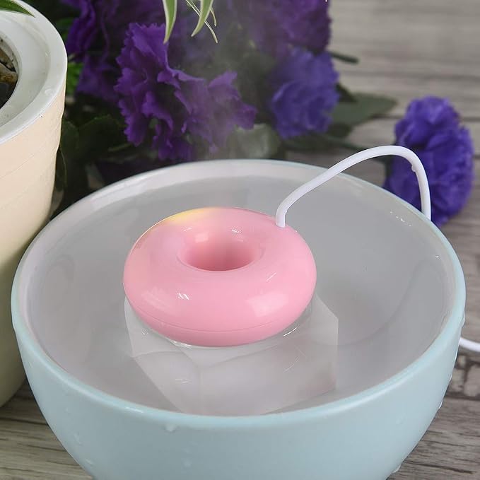 Mini Donut USB Humidifier, Portable Mini Doughnut Shaped USB Atomization Spray Humidifier for Home Office Car (Roseate)