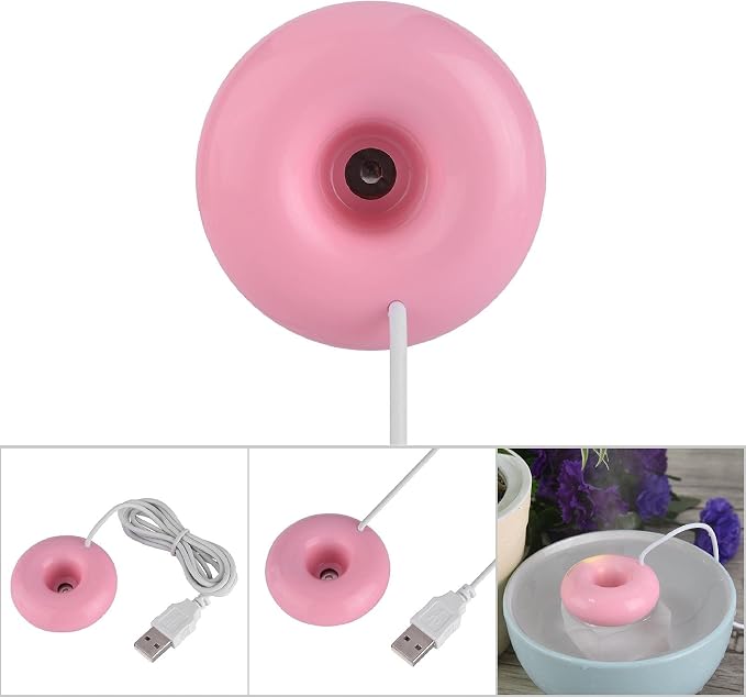 Mini Donut USB Humidifier, Portable Mini Doughnut Shaped USB Atomization Spray Humidifier for Home Office Car (Roseate)
