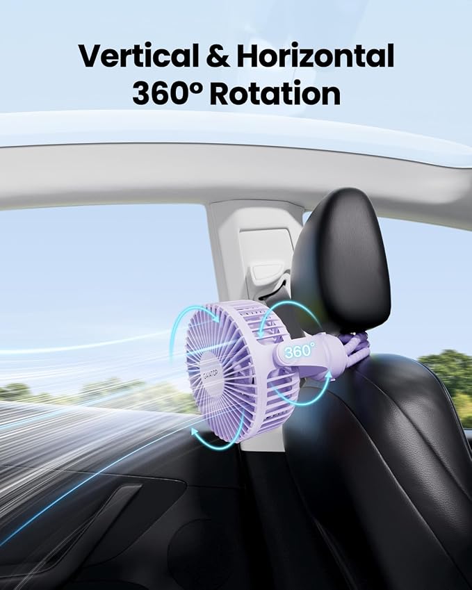 Mini Electric Fan with 360 Rotation, 5.5mm Gaps, Rechargeable Battery, 3 Speeds, Purple in purple., alternate view 6