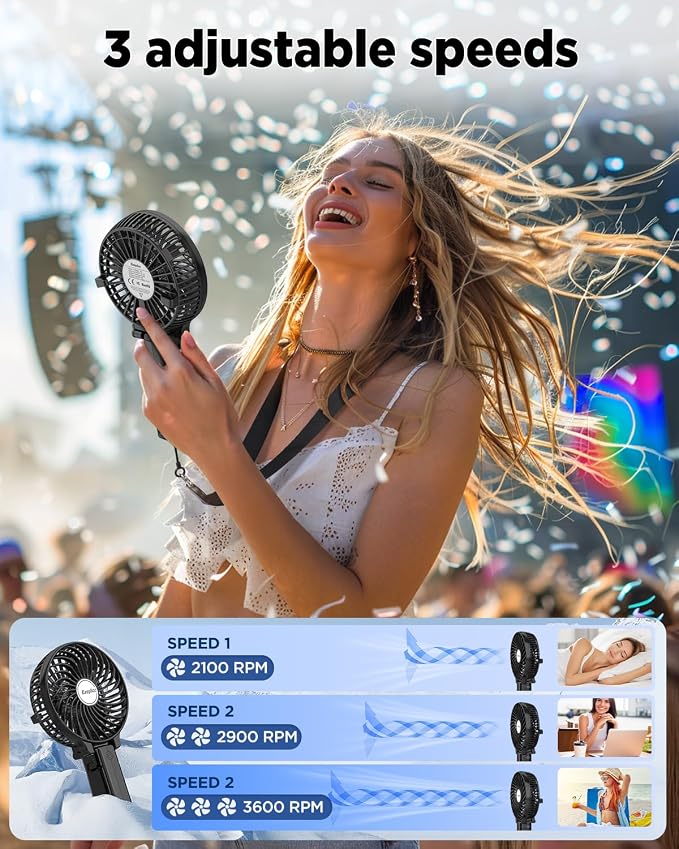 Mini Handheld Fan, Portable Fan Small USB Desk Fan Personal Hand Fan 3 Speed 10H Working Hours Rechargeable Battery Cooling