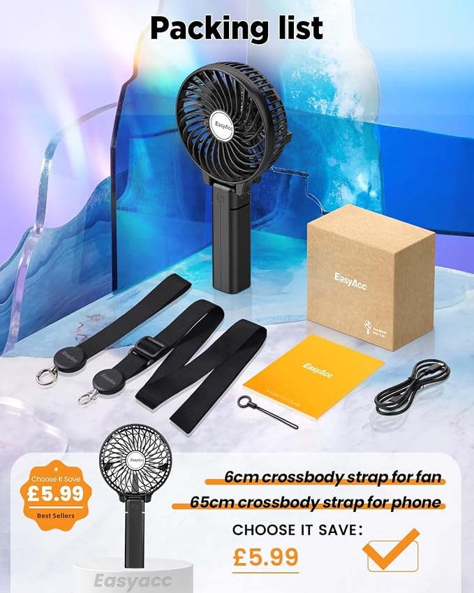 Mini Handheld Fan, Portable Fan Small USB Desk Fan Personal Hand Fan 3 Speed 10H Working Hours Rechargeable Battery Cooling