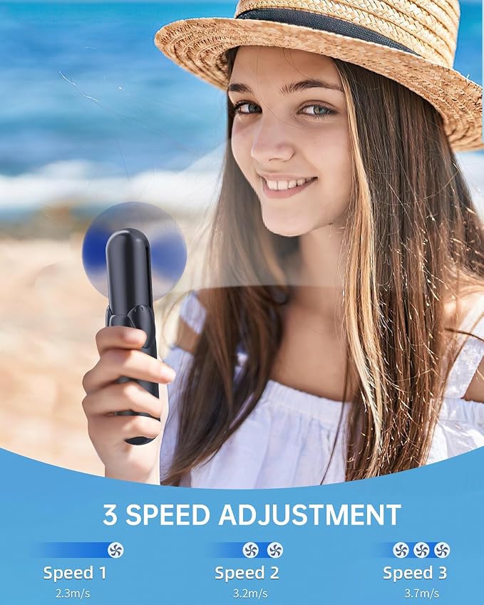 Mini Handheld Fan, Portable Hand Fan with USB Rechargeable, 2000 mAh Battery Operated, 3 Speeds Adjustable, alternate product