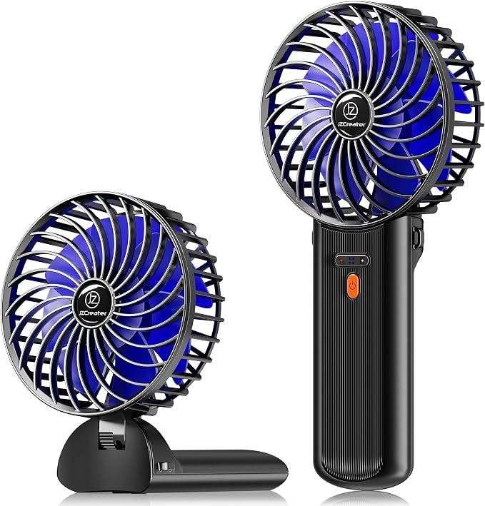 Mini Handheld Fan, Portable Rechargeable Fans, Quiet 4 Speed, 2in1 Battery Operated USB Desk Fan, Small Folding Stand