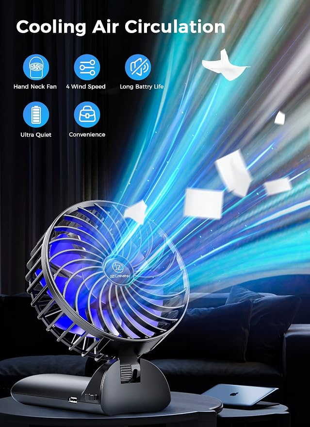 Mini Handheld Fan, Portable Rechargeable Fans, Quiet 4 Speed, 2in1 Battery Operated USB Desk Fan, Small Folding Stand