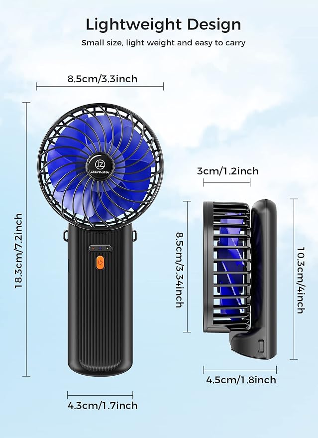 Mini Handheld Fan, Portable Rechargeable Fans, Quiet 4 Speed, 2in1 Battery Operated USB Desk Fan, Small Folding Stand