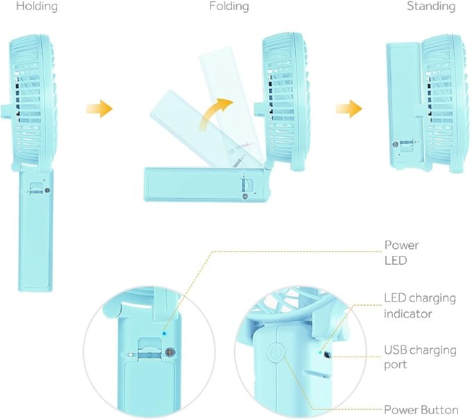 Mini Handheld Fan, USB Desk Fan Small Personal Portable Stroller Table Fan with Rechargeable Battery Operated Cooling
