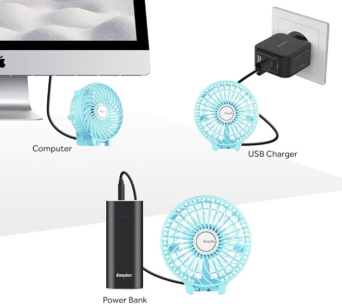 Mini Handheld Fan, USB Desk Fan Small Personal Portable Stroller Table Fan with Rechargeable Battery Operated Cooling