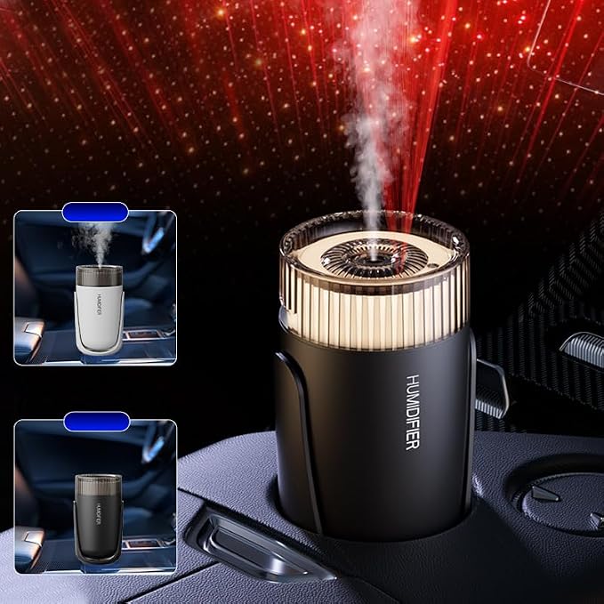 Mini Humidifier with LED Starry Sky Projector, 2 Mist Modes, Silent Operation, USB Powered (black), alternate product view 2