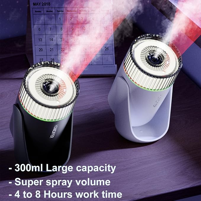 Mini Humidifier with LED Starry Sky Projector, 2 Mist Modes, Silent Operation, USB Powered (black), alternate product view 3