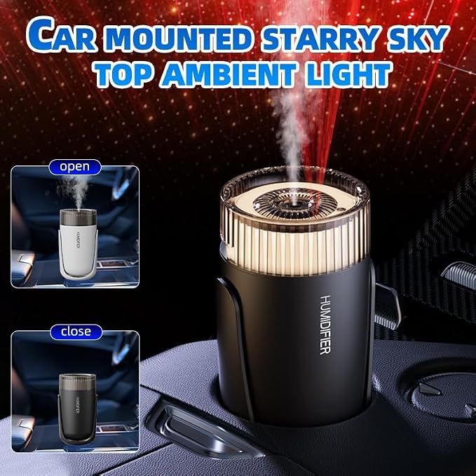 Mini Humidifier with LED Starry Sky Projector, 2 Mist Modes, Silent Operation, USB Powered (black), alternate product view 8