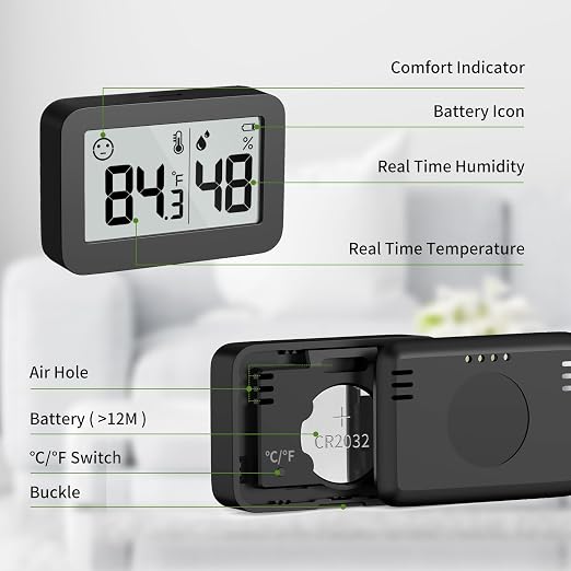 Mini Hygrometer Indoor Thermometer, Humidity Gauge with °C/°F Switch, Humidity Meter Digital Temperature Monitor for