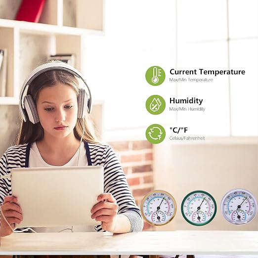 Mini Indoor Thermometer Hygrometer Analog 2 in 1 Temperature Humidity Monitor Gauge for Home, Room, Outdoor, Offices