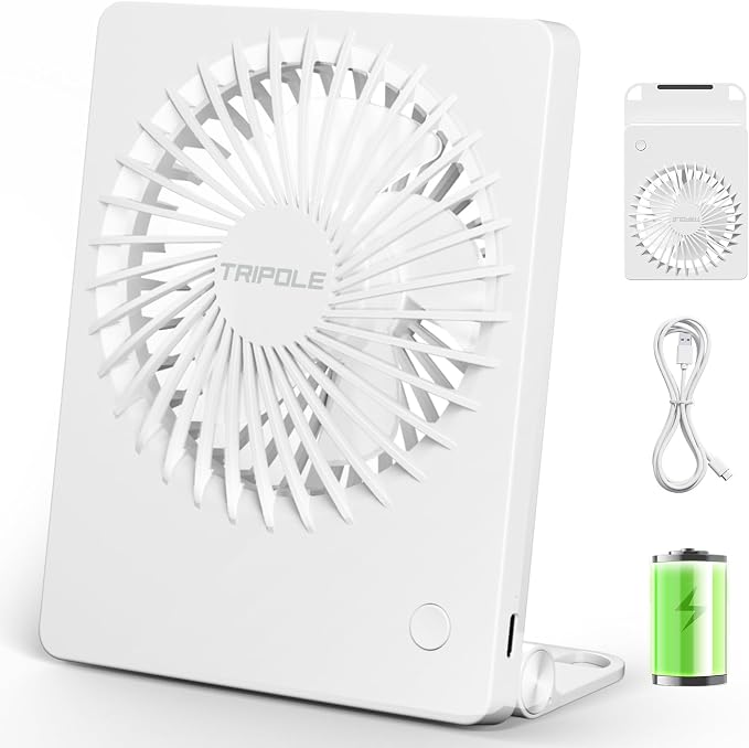 Mini Portable Desk Fan Rechargeable Ultra Quiet Small Fan 4.5 Inch Personal Travel Fan with 180° Tilt Folding and 3 Speeds