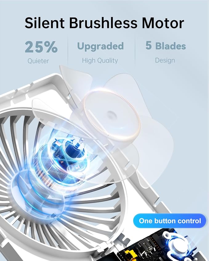 Mini Portable Desk Fan Rechargeable Ultra Quiet Small Fan 4.5 Inch Personal Travel Fan with 180° Tilt Folding and 3 Speeds