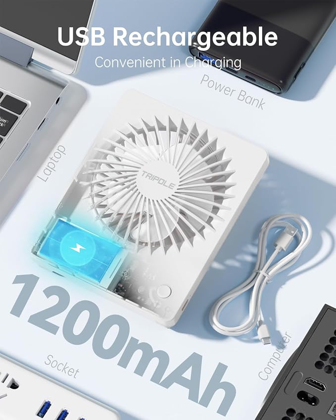 Mini Portable Desk Fan Rechargeable Ultra Quiet Small Fan 4.5 Inch Personal Travel Fan with 180° Tilt Folding and 3 Speeds