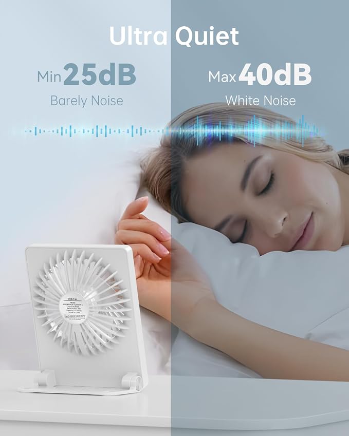 Mini Portable Desk Fan Rechargeable Ultra Quiet Small Fan 4.5 Inch Personal Travel Fan with 180° Tilt Folding and 3 Speeds