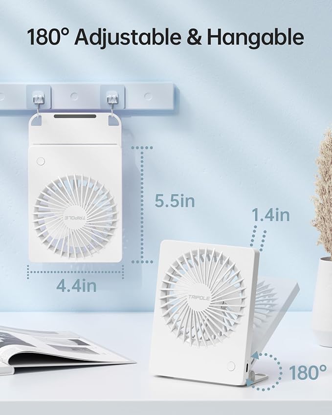Mini Portable Desk Fan Rechargeable Ultra Quiet Small Fan 4.5 Inch Personal Travel Fan with 180° Tilt Folding and 3 Speeds