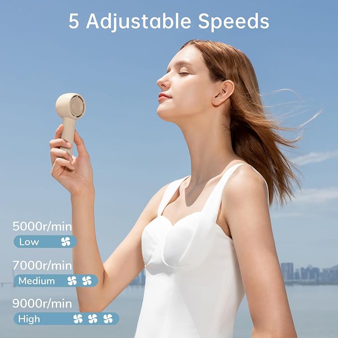 Mini Portable Fan-Bladeless Safe Design, Powerful Turbo Handheld Fan with 5 Speeds, 16Hrs Max Cooling Time, USB, alternate