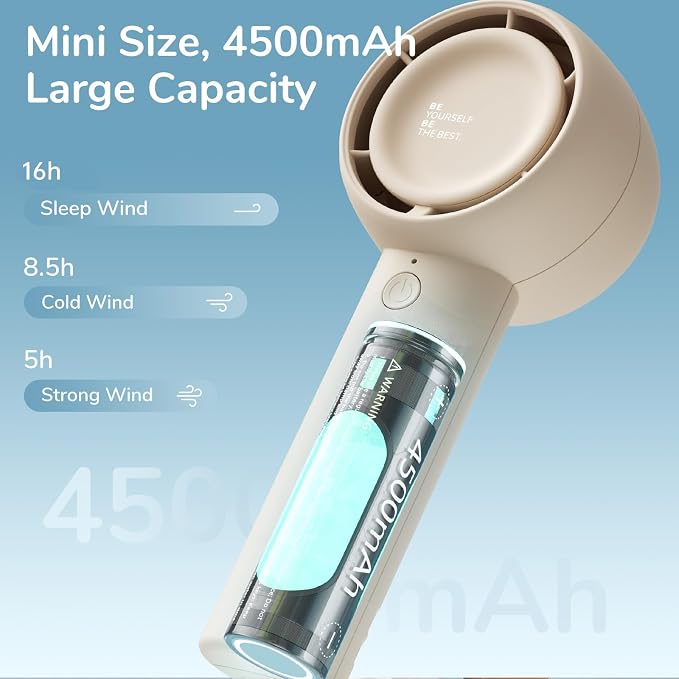 Mini Portable Fan-Bladeless Safe Design, Powerful Turbo Handheld Fan with 5 Speeds, 16Hrs Max Cooling Time, USB, alternate
