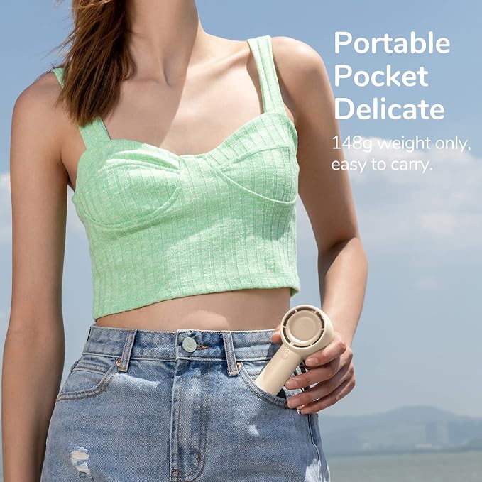 Mini Portable Fan-Bladeless Safe Design, Powerful Turbo Handheld Fan with 5 Speeds, 16Hrs Max Cooling Time, USB, alternate