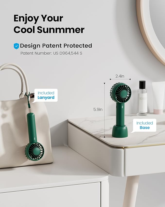 Mini Portable Fan, Navy Green, Cute Design, Rechargeable Battery, Handheld and Desktop, Small and Light, alternate product