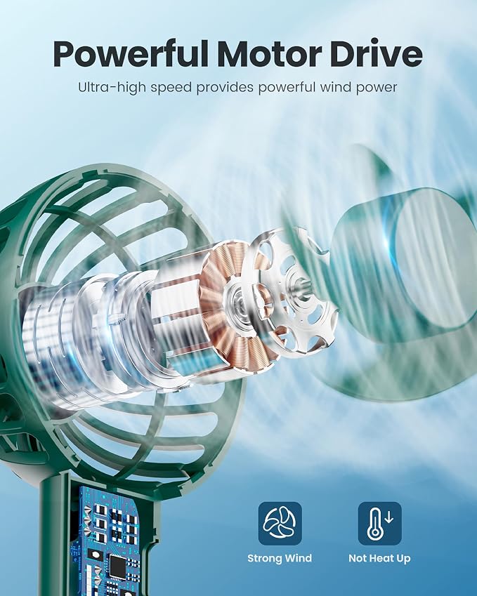 Mini Portable Fan, Navy Green, Cute Design, Rechargeable Battery, Handheld and Desktop, Small and Light, alternate product