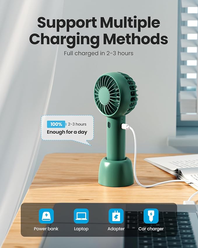 Mini Portable Fan, Navy Green, Cute Design, Rechargeable Battery, Handheld and Desktop, Small and Light, alternate product