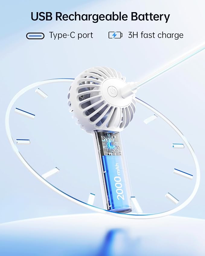 Mini Portable Fan - Rechargeable Handheld Fan, 3 Speeds Personal Hand Gifts for Travel Essentials, Lash, Makeup, Eyelash