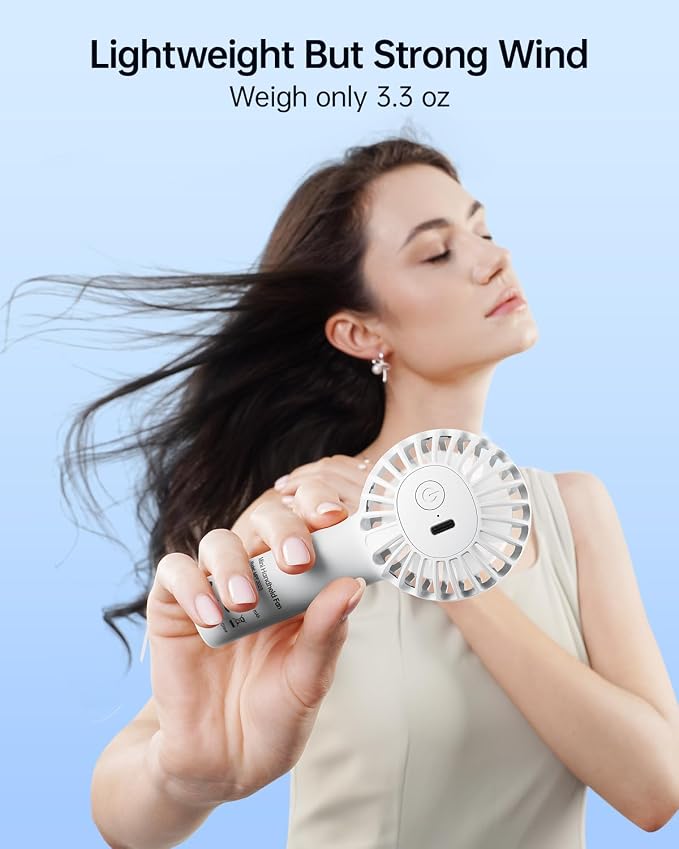 Mini Portable Fan - Rechargeable Handheld Fan, 3 Speeds Personal Hand Gifts for Travel Essentials, Lash, Makeup, Eyelash