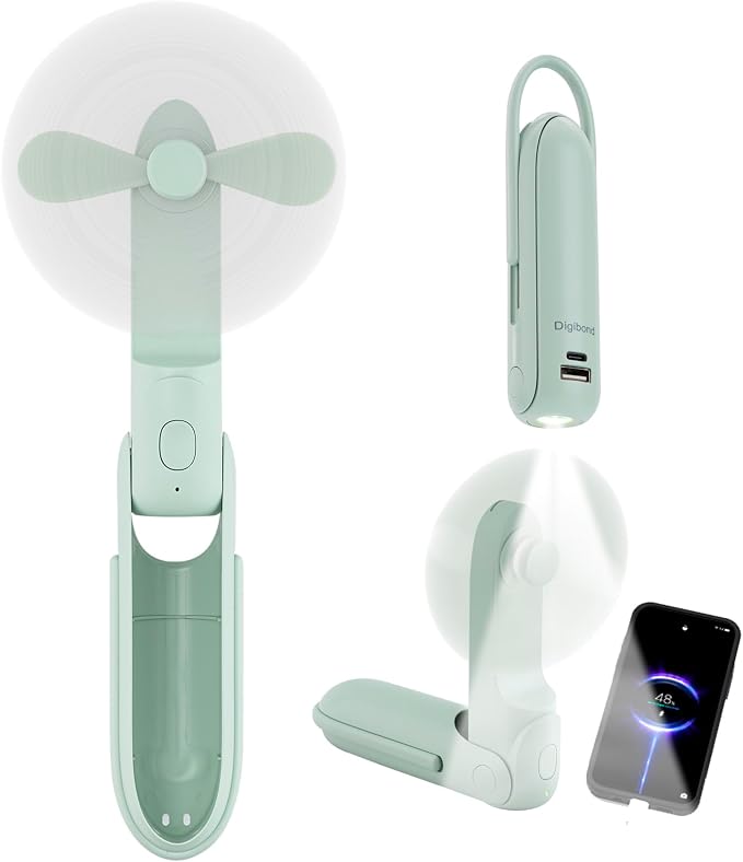 Mini Portable Fan Rechargeable Handheld Fan 3000mAh Battery 3 Speed Quiet Personal Fan, 6 IN 1 Bullet Shape with Flashlight