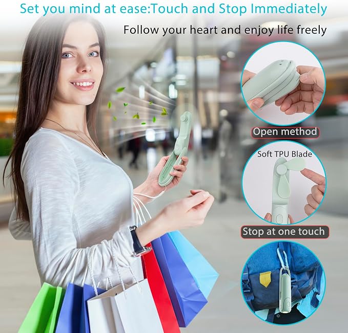 Mini Portable Fan Rechargeable Handheld Fan 3000mAh Battery 3 Speed Quiet Personal Fan, 6 IN 1 Bullet Shape with Flashlight