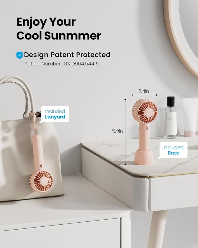 Mini Portable Fan, Small and Powerful, Cute Design 3 Speed Personal Handheld fan and Desktop with Base, alternate view 2