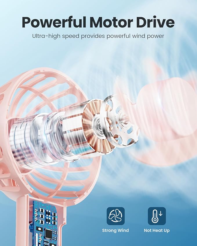 Mini Portable Fan, Small and Powerful, Cute Design 3 Speed Personal Handheld fan and Desktop with Base, alternate view 3