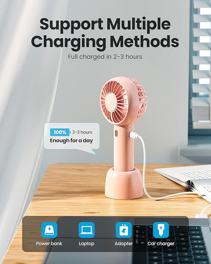 Mini Portable Fan, Small and Powerful, Cute Design 3 Speed Personal Handheld fan and Desktop with Base, alternate view 6