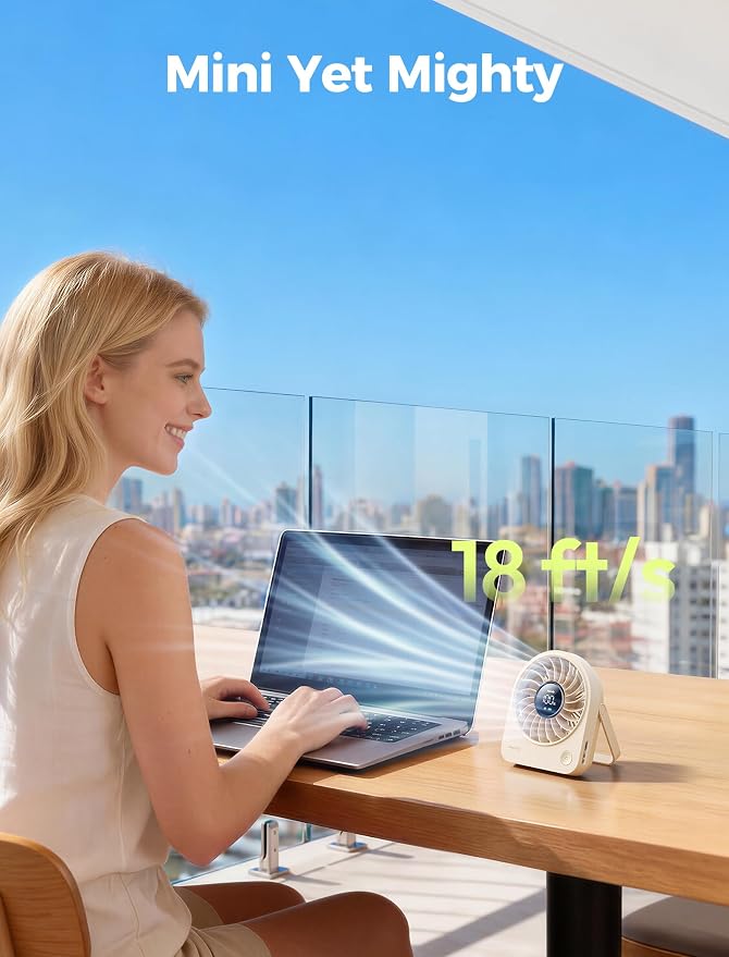 Mini Portable Fan, Small Enough to Hold USB Desk Fan, 4 Speeds Quiet Rechargeable [11H Max Cooling Time], 180° Adjustable
