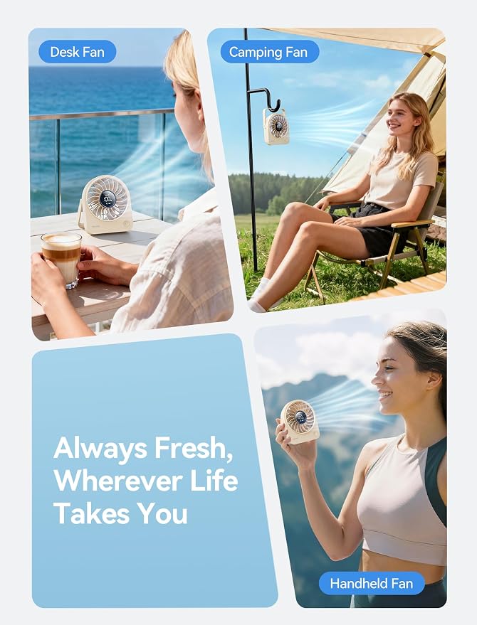 Mini Portable Fan, Small Enough to Hold USB Desk Fan, 4 Speeds Quiet Rechargeable [11H Max Cooling Time], 180° Adjustable
