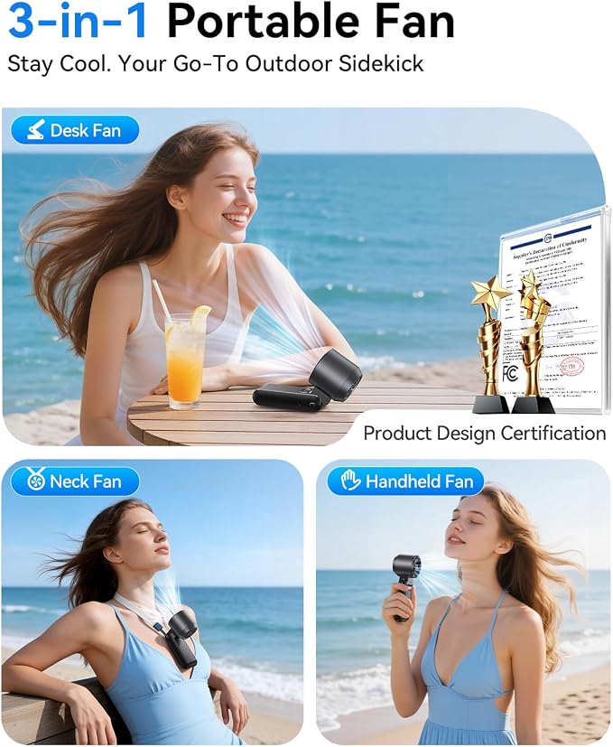 Mini Portable Handheld Fan, USB Rechargeable Personal Cooling Fan with Turbo Airflow, 100 Speeds, 120° Rotation, LED Display