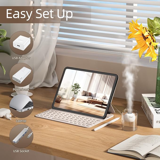 Mini Portable Humidifiers - Personal Desktop Humidifier for Travel Office Bedroom Plants with Auto Shutoff, Easy to Fill and