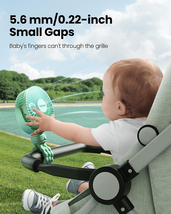 Mini Portable Stroller Fan, Battery Operated Small Clip on, Detachable 3 Speed Rechargeable, 360° Rotate, alternate view 2